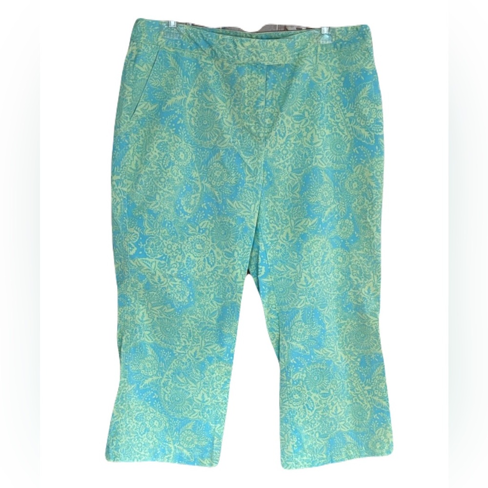 Sigrid Olsen light Aqua Green light yellow/lime Patterned wide-Leg Pants